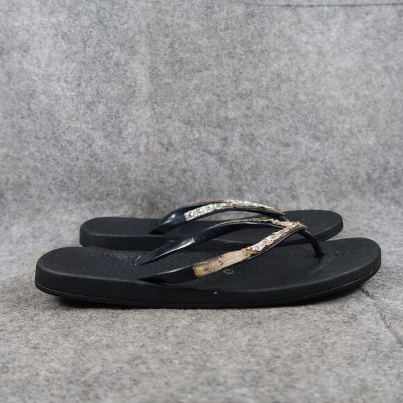 Casual Shoes Womens 9 Sandals Flip Flops Slip On Flats Thong Embellished Black - Picture 1 of 10